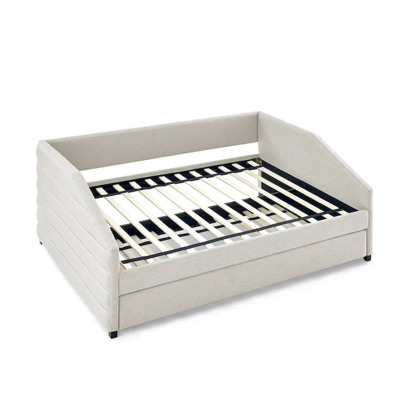 Linen Upholstered Tufted Daybed with Pull-Out Trundle