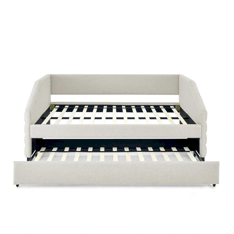 Linen Upholstered Tufted Daybed with Pull-Out Trundle