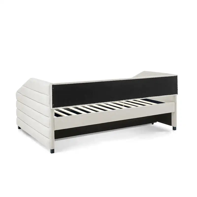 Linen Upholstered Tufted Daybed with Pull-Out Trundle