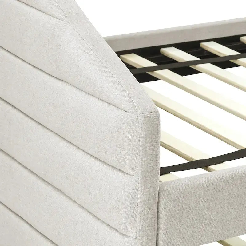 Linen Upholstered Tufted Daybed with Pull-Out Trundle