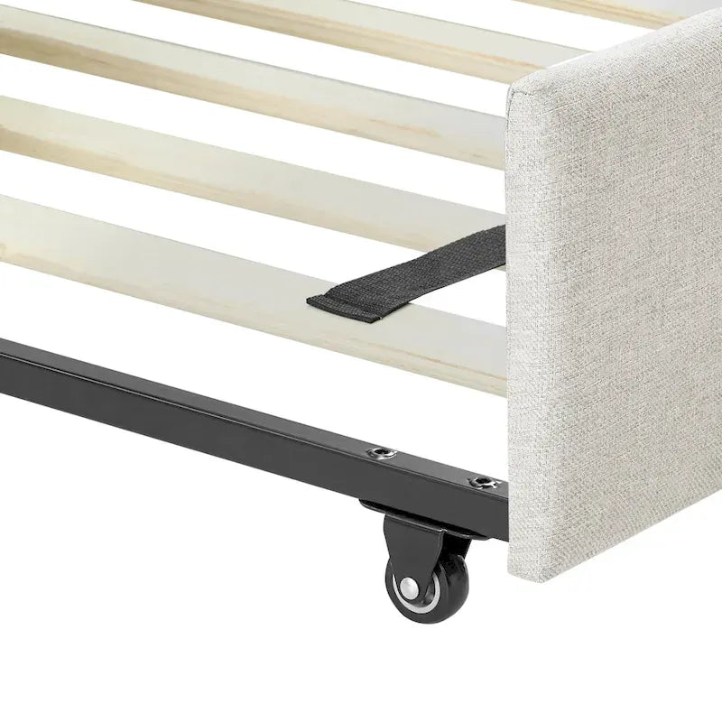 Linen Upholstered Tufted Daybed with Pull-Out Trundle