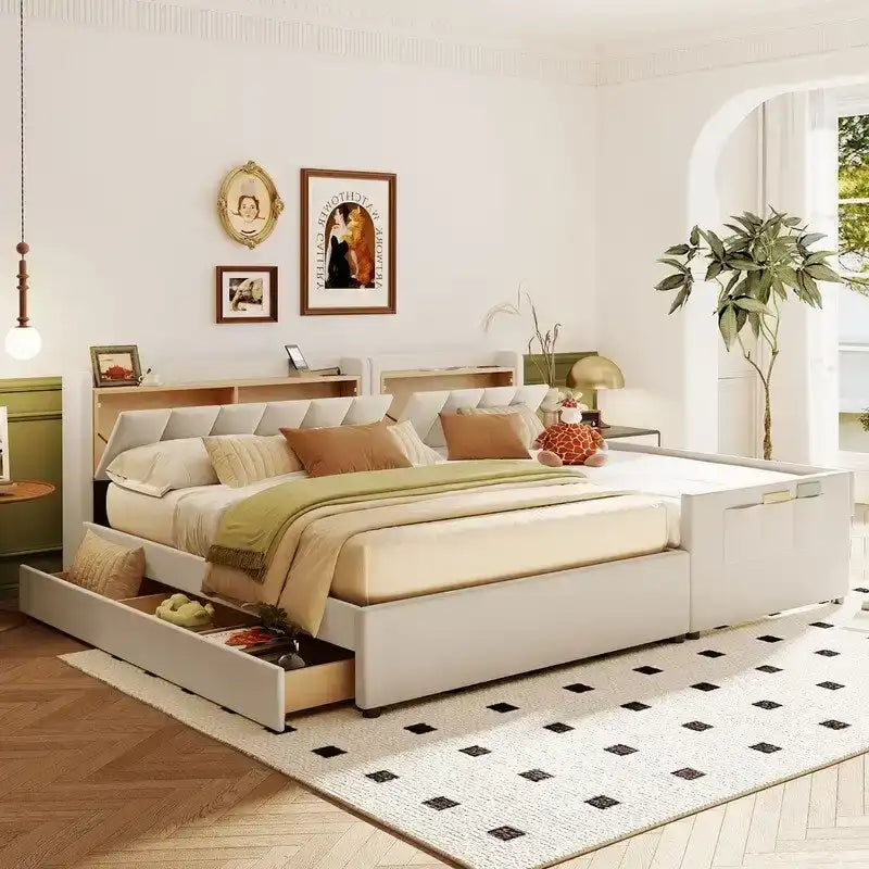 Queen & Twin XL Upholstered Platform Bed with Hydraulic Storage
