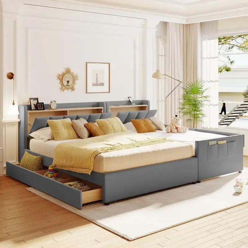 Queen & Twin XL Upholstered Platform Bed with Hydraulic Storage