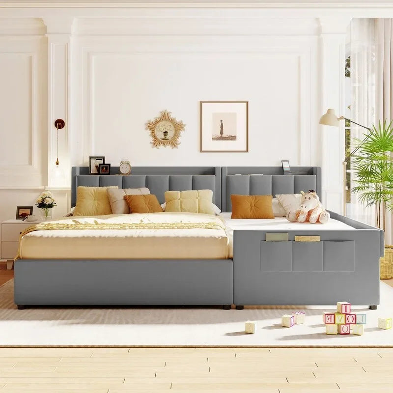 Queen & Twin XL Upholstered Platform Bed with Hydraulic Storage