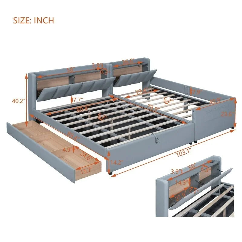 Queen & Twin XL Upholstered Platform Bed with Hydraulic Storage