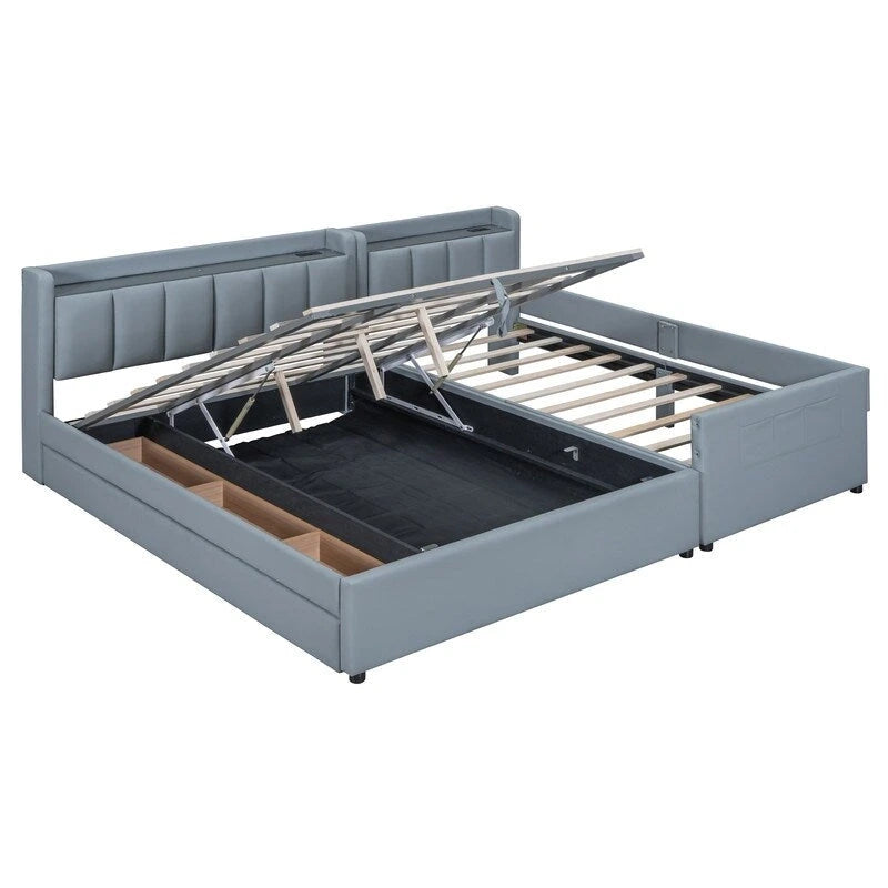 Queen & Twin XL Upholstered Platform Bed with Hydraulic Storage