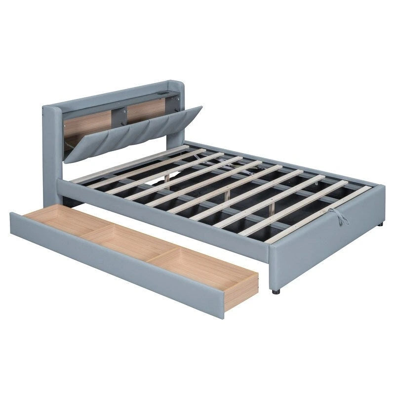 Queen & Twin XL Upholstered Platform Bed with Hydraulic Storage