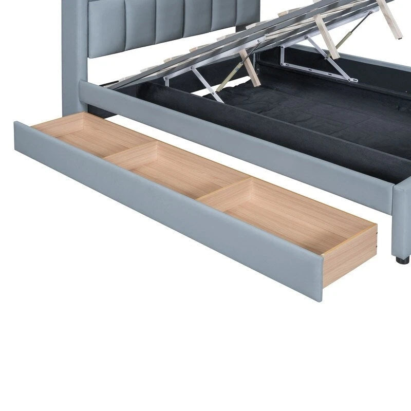 Queen & Twin XL Upholstered Platform Bed with Hydraulic Storage