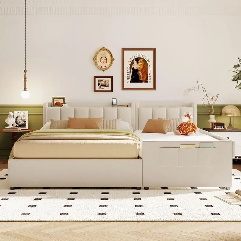 Queen & Twin XL Upholstered Platform Bed with Hydraulic Storage