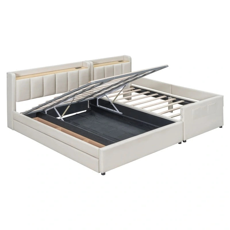 Queen & Twin XL Upholstered Platform Bed with Hydraulic Storage
