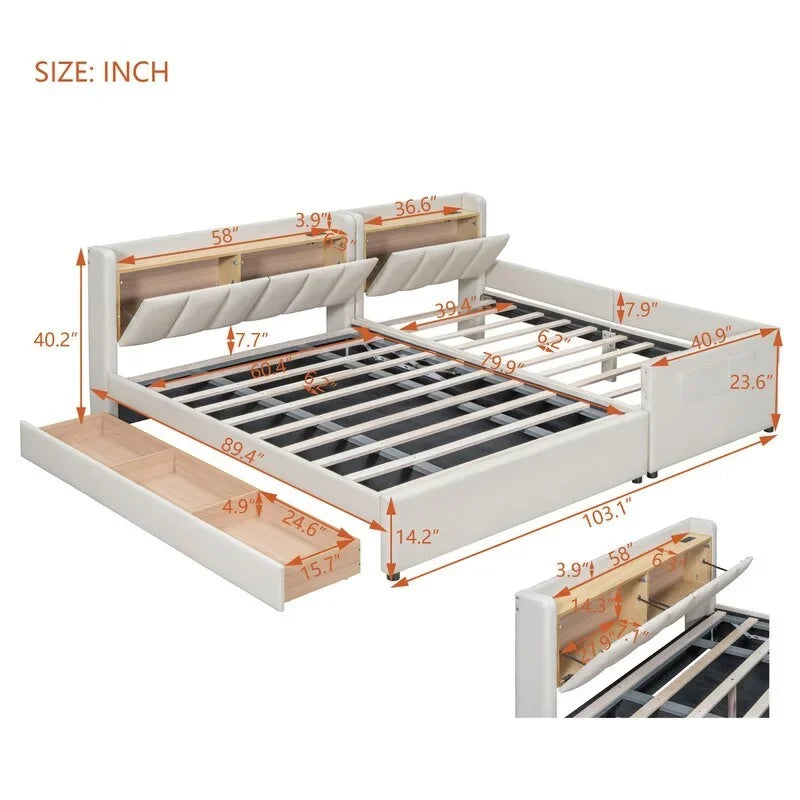 Queen & Twin XL Upholstered Platform Bed with Hydraulic Storage