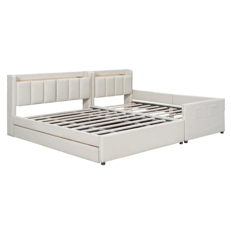 Queen & Twin XL Upholstered Platform Bed with Hydraulic Storage
