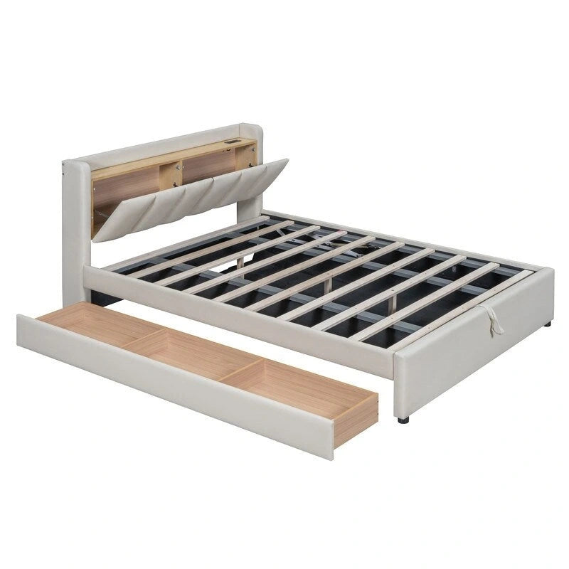 Queen & Twin XL Upholstered Platform Bed with Hydraulic Storage