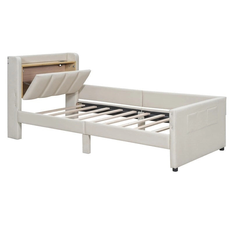 Queen & Twin XL Upholstered Platform Bed with Hydraulic Storage