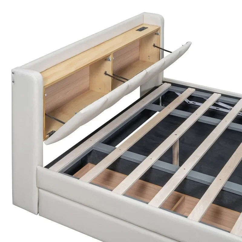 Queen & Twin XL Upholstered Platform Bed with Hydraulic Storage
