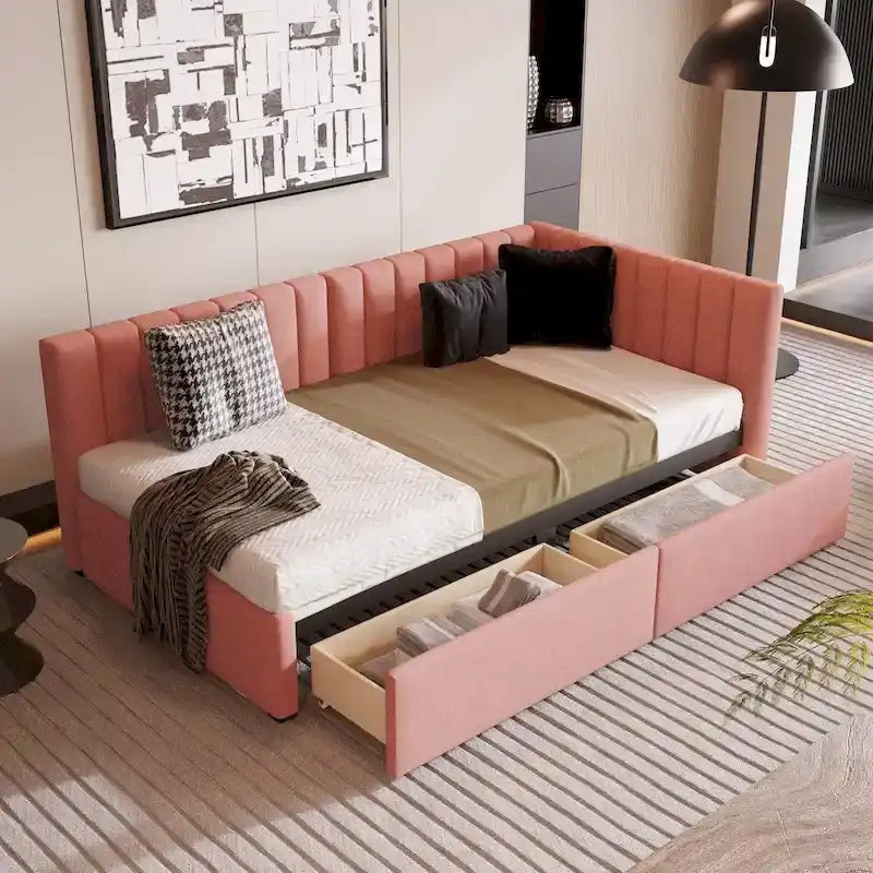 Twin Upholstered Daybed with Two Storage Drawers