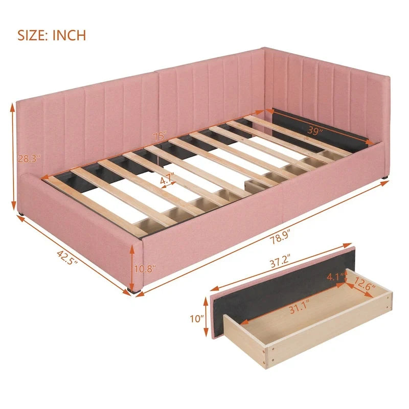 Twin Upholstered Daybed with Two Storage Drawers