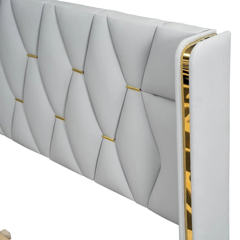 Full Size Upholstered Platform Bed with PU Finish and Metal Strips
