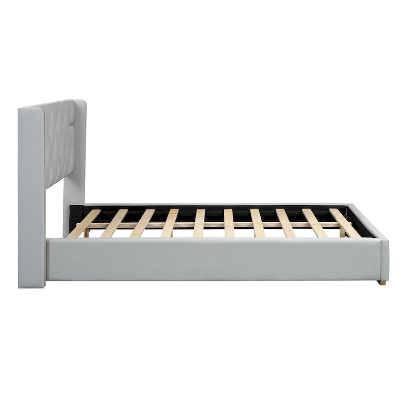 Full Size Upholstered Platform Bed with PU Finish and Metal Strips
