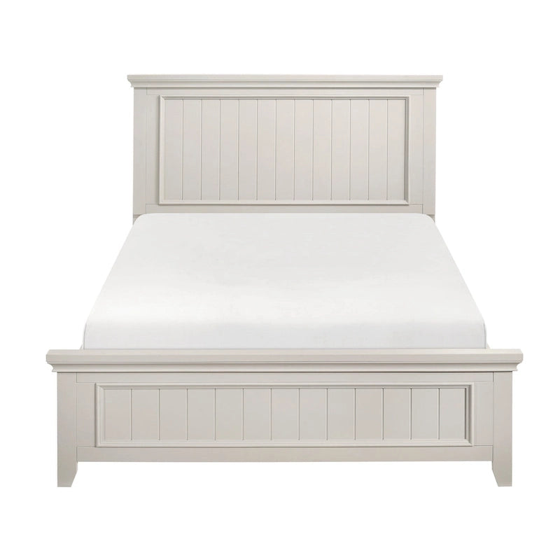 Off-White Wood Panel Bed with Shiplap-Inspired Design