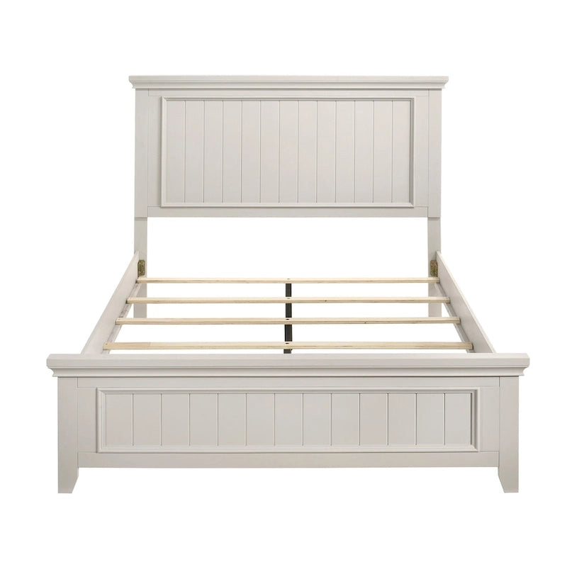 Off-White Wood Panel Bed with Shiplap-Inspired Design