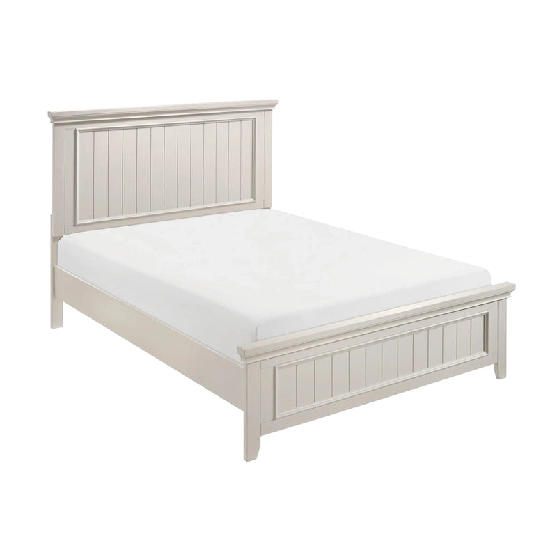 Off-White Wood Panel Bed with Shiplap-Inspired Design