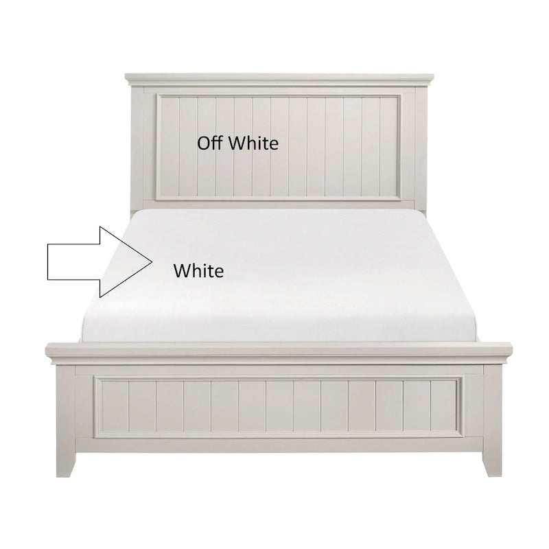 Off-White Wood Panel Bed with Shiplap-Inspired Design