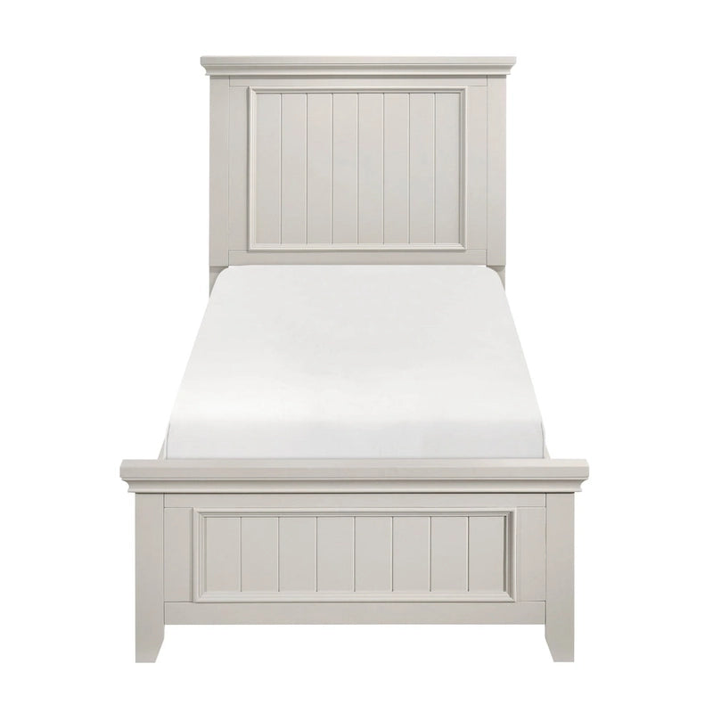 Off-White Wood Panel Bed with Shiplap-Inspired Design