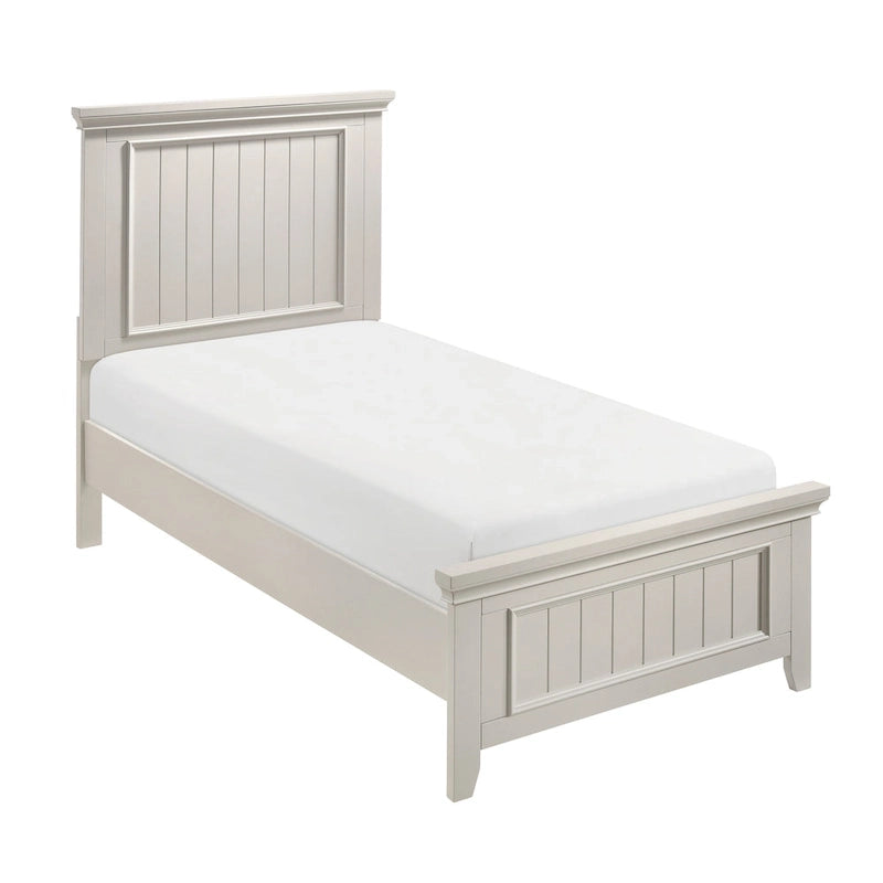Off-White Wood Panel Bed with Shiplap-Inspired Design