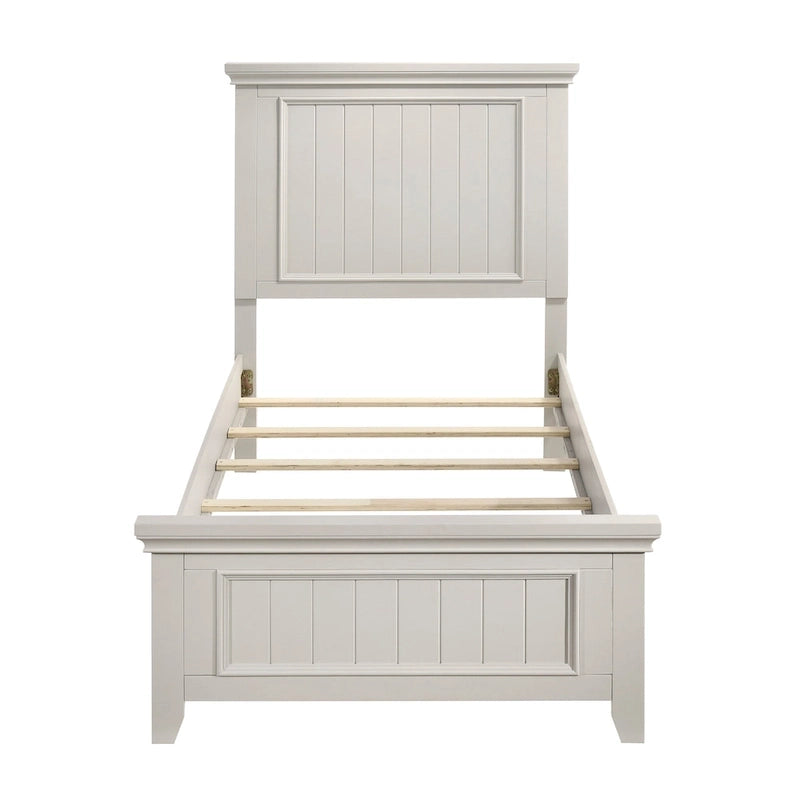 Off-White Wood Panel Bed with Shiplap-Inspired Design