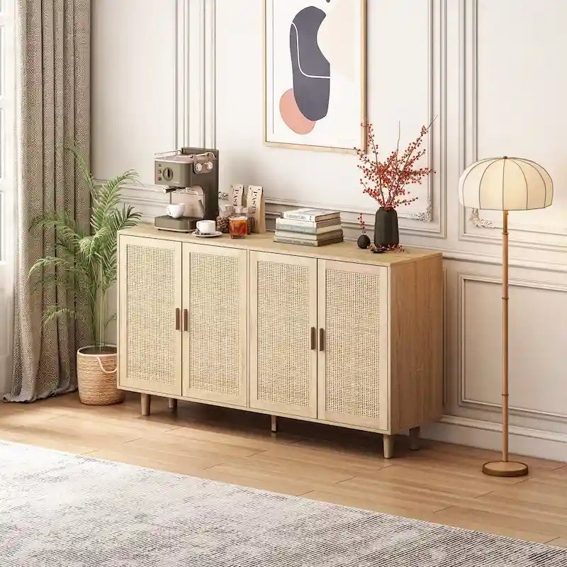 62.20 Modern Sideboard Cabinet with Four Rattan Doors