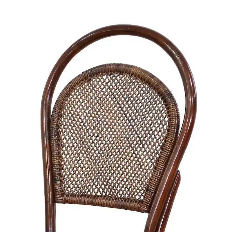 Wood Armless Dining Chair with Curved Rattan Back, Two-Tone Brown