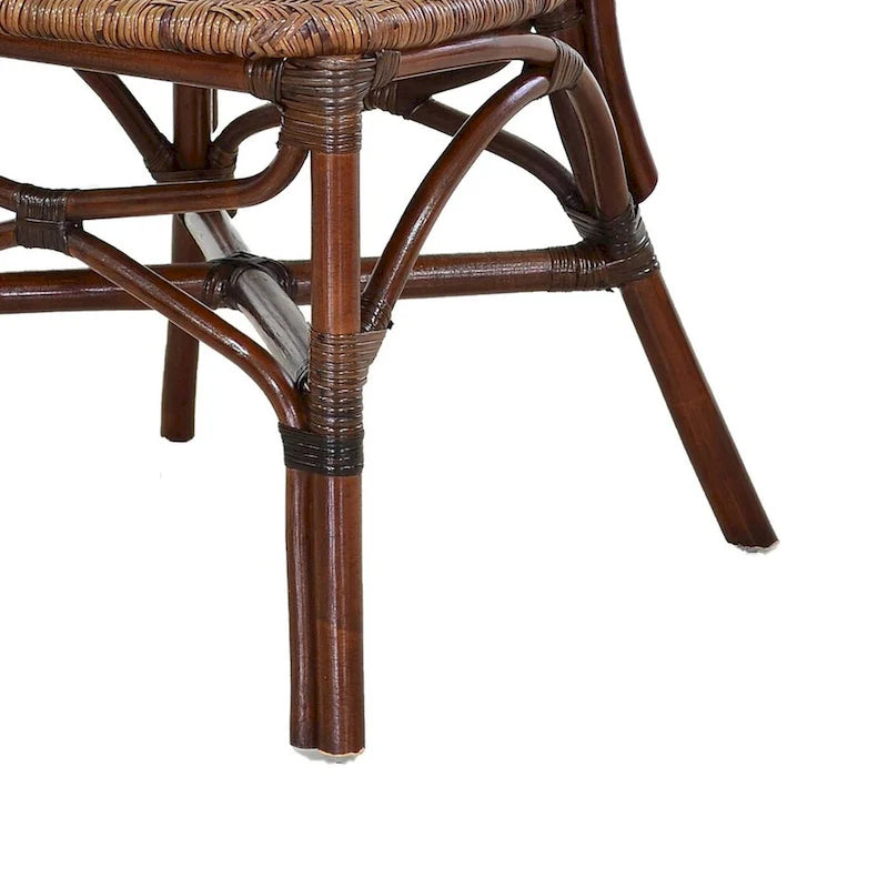 Wood Armless Dining Chair with Curved Rattan Back, Two-Tone Brown