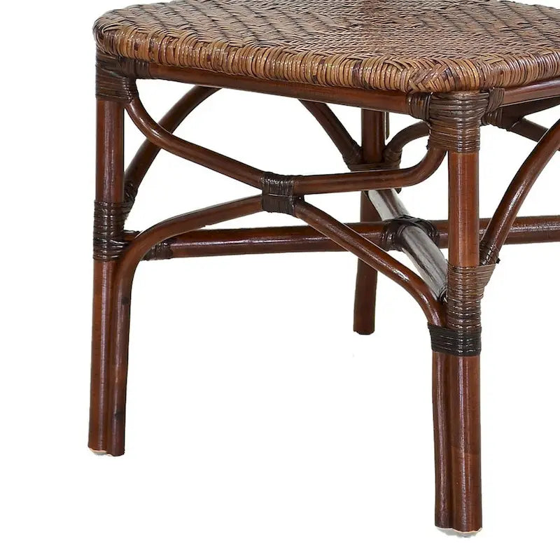Wood Armless Dining Chair with Curved Rattan Back, Two-Tone Brown