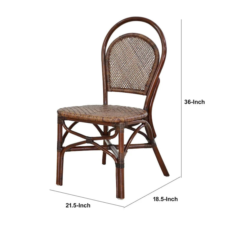 Wood Armless Dining Chair with Curved Rattan Back, Two-Tone Brown