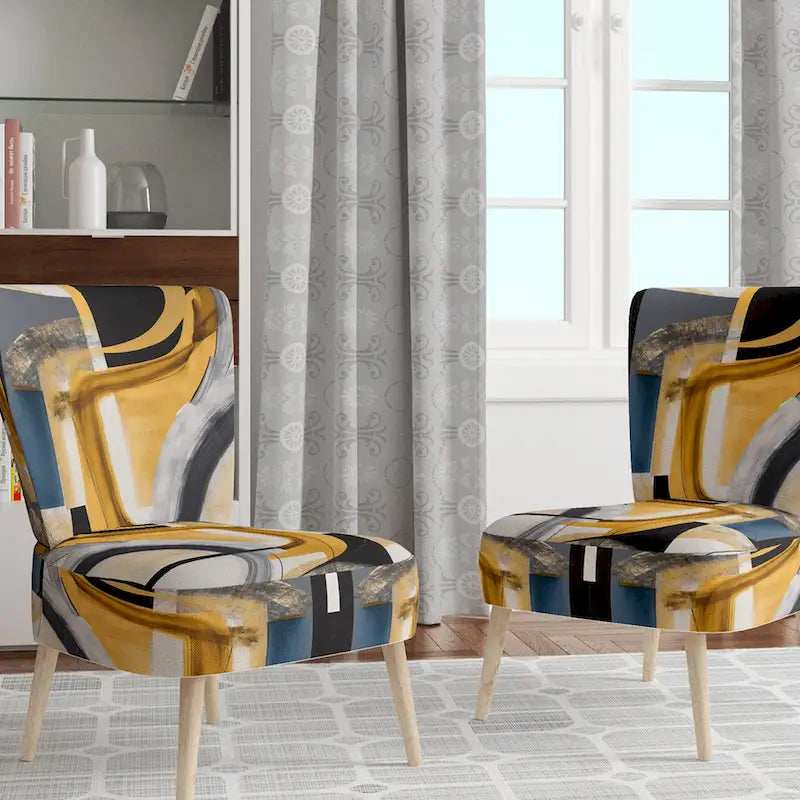 Gold and Black Abstract Upholstered Accent Chair
