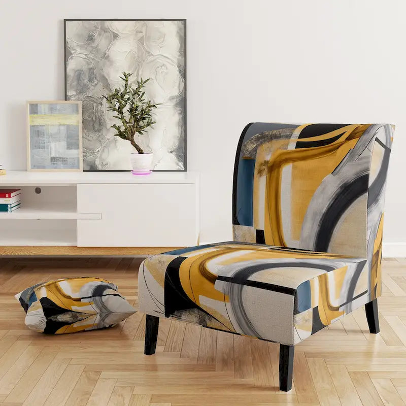 Gold and Black Abstract Upholstered Accent Chair