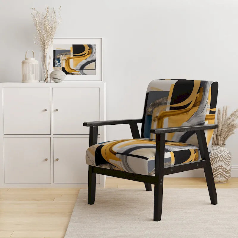 Gold and Black Abstract Upholstered Accent Chair
