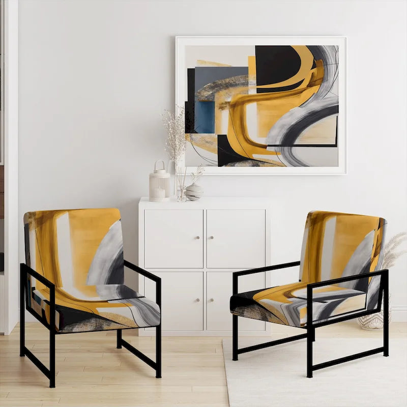 Gold and Black Abstract Upholstered Accent Chair
