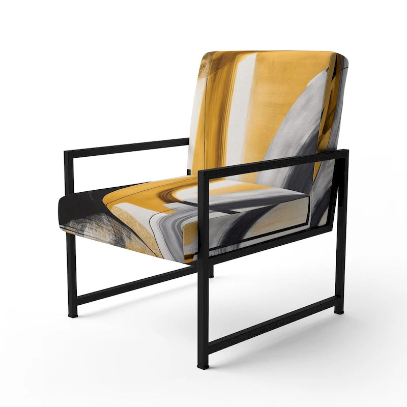 Gold and Black Abstract Upholstered Accent Chair