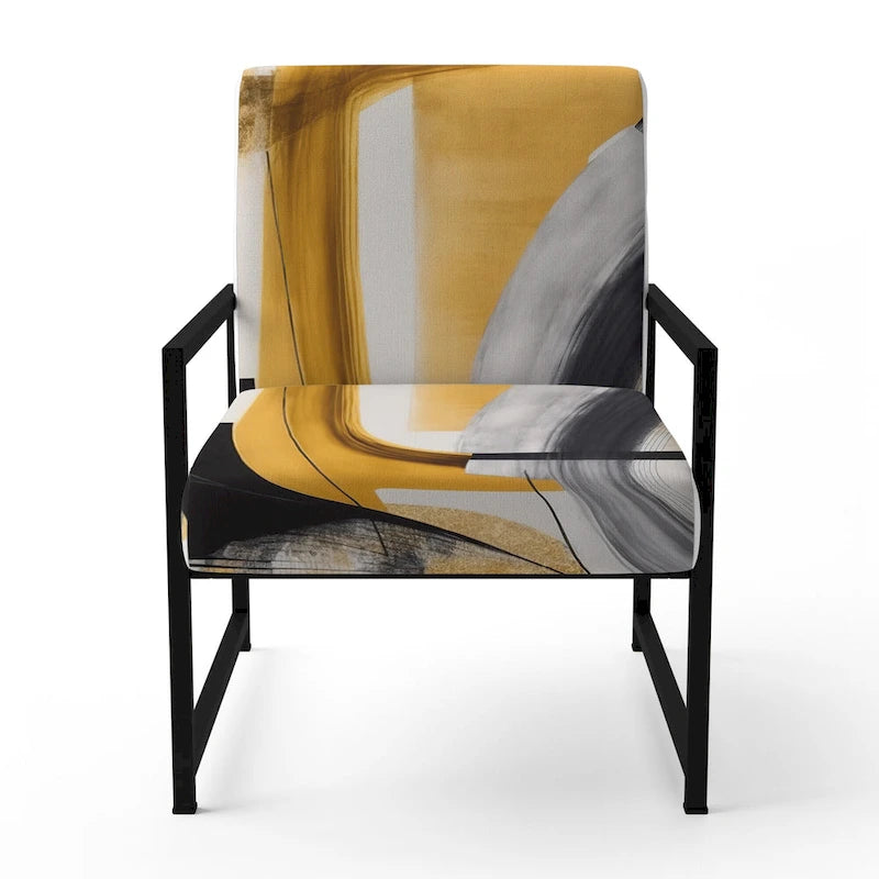 Gold and Black Abstract Upholstered Accent Chair
