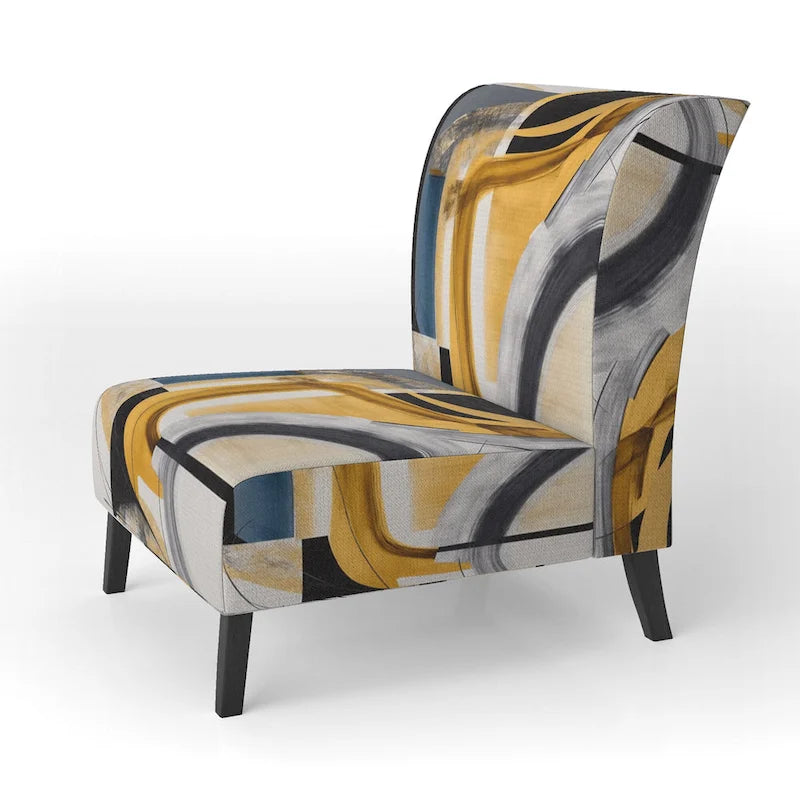 Gold and Black Abstract Upholstered Accent Chair