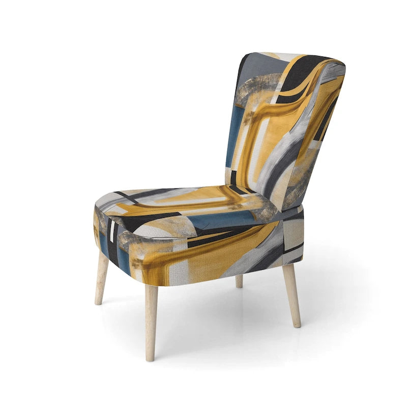 Gold and Black Abstract Upholstered Accent Chair