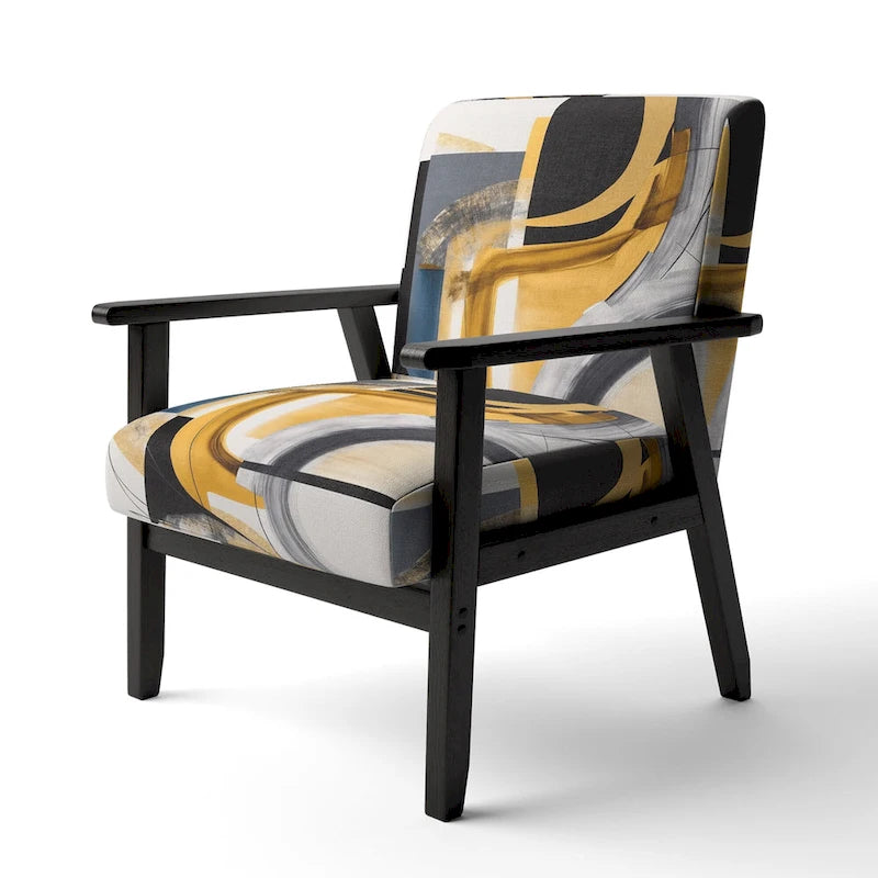 Gold and Black Abstract Upholstered Accent Chair