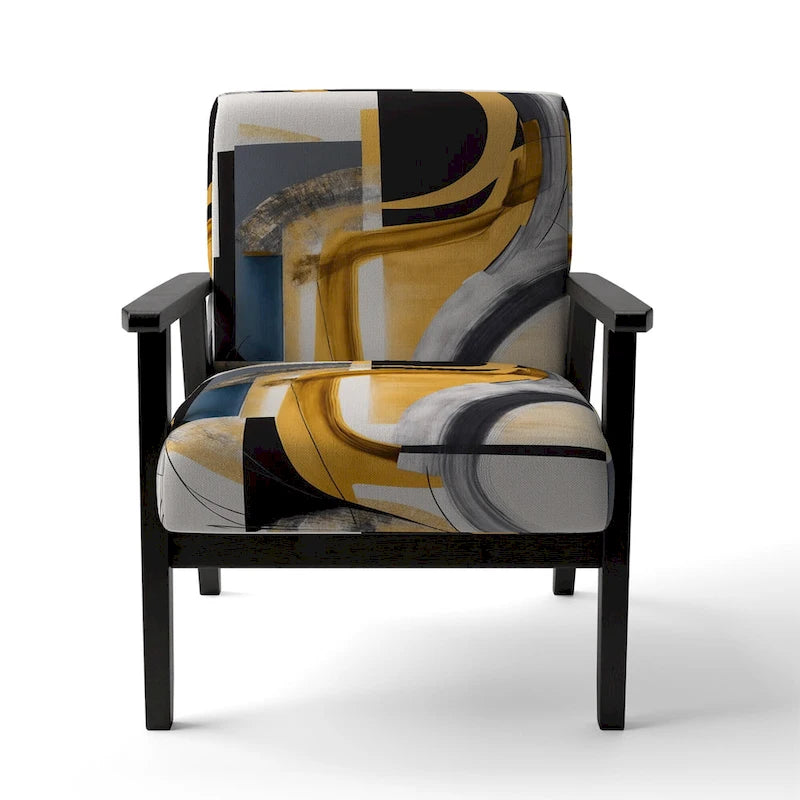 Gold and Black Abstract Upholstered Accent Chair