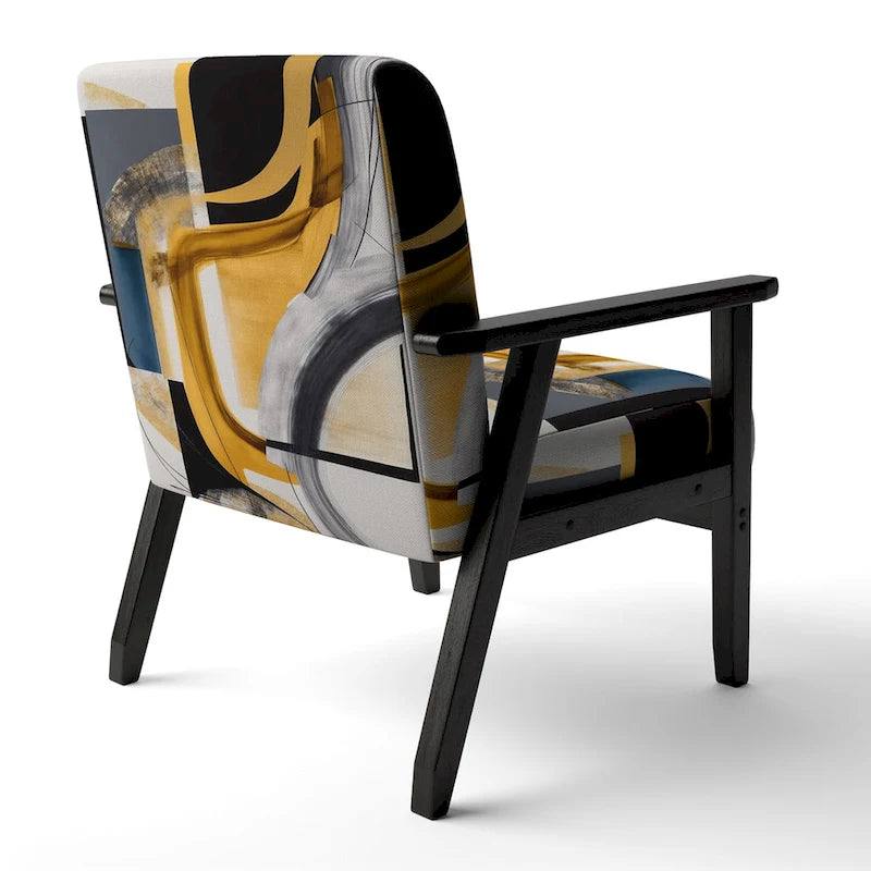 Gold and Black Abstract Upholstered Accent Chair