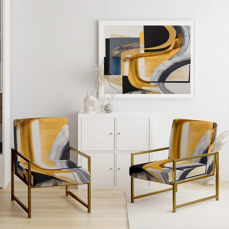 Gold and Black Abstract Upholstered Accent Chair