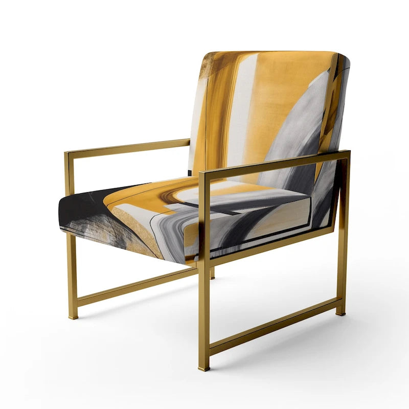 Gold and Black Abstract Upholstered Accent Chair