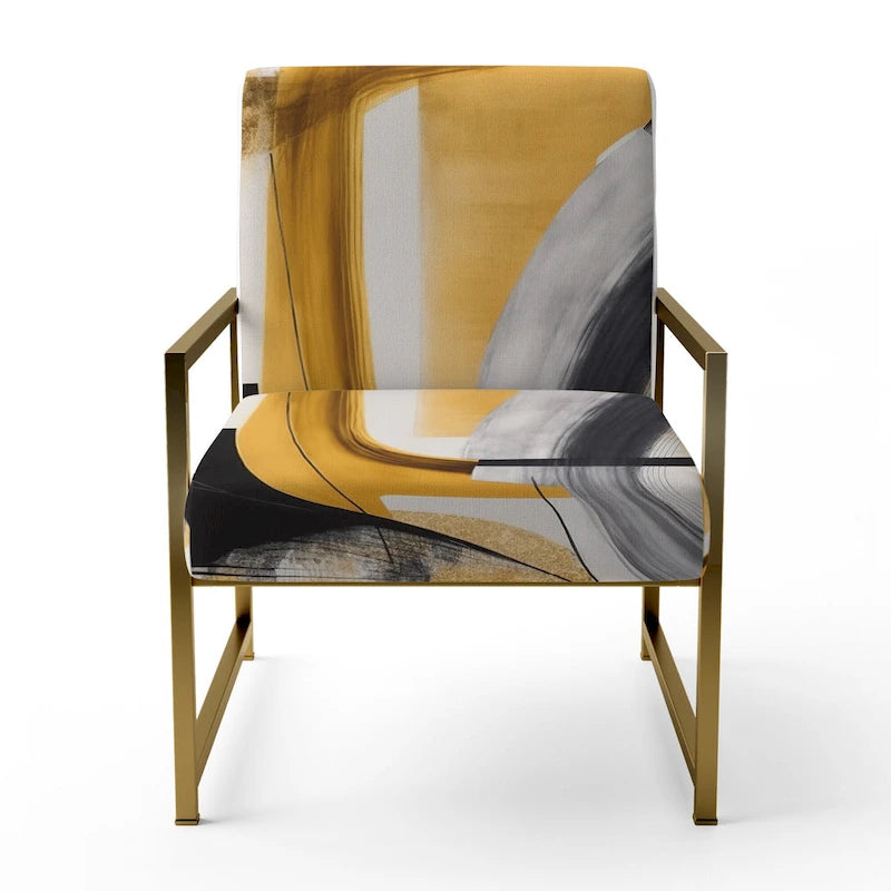 Gold and Black Abstract Upholstered Accent Chair