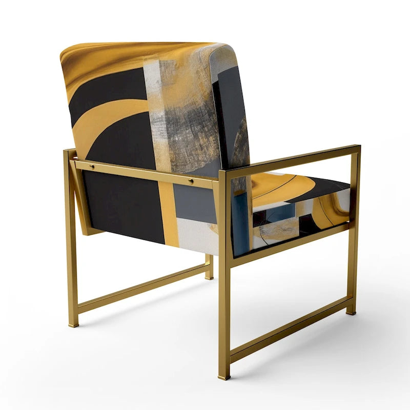 Gold and Black Abstract Upholstered Accent Chair